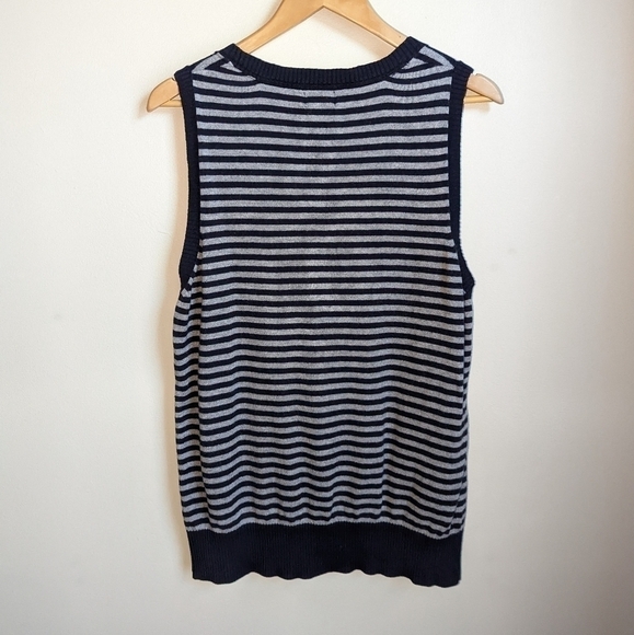 LL BEAN Navy & Grey Stripes Cashmere Sleeveless Knit Vest Size Large - Picture 7 of 7